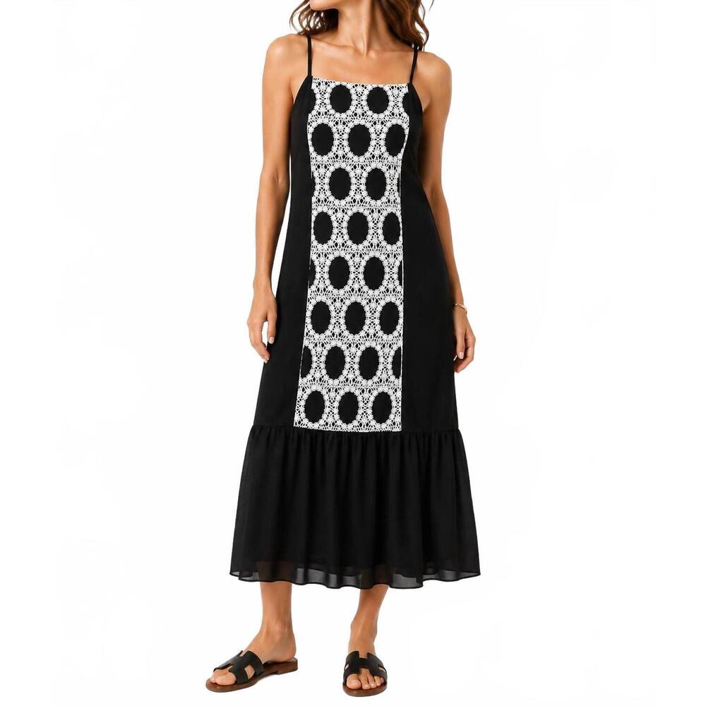 NEW STRUT & BOLT milly crochet velvet long dress in black